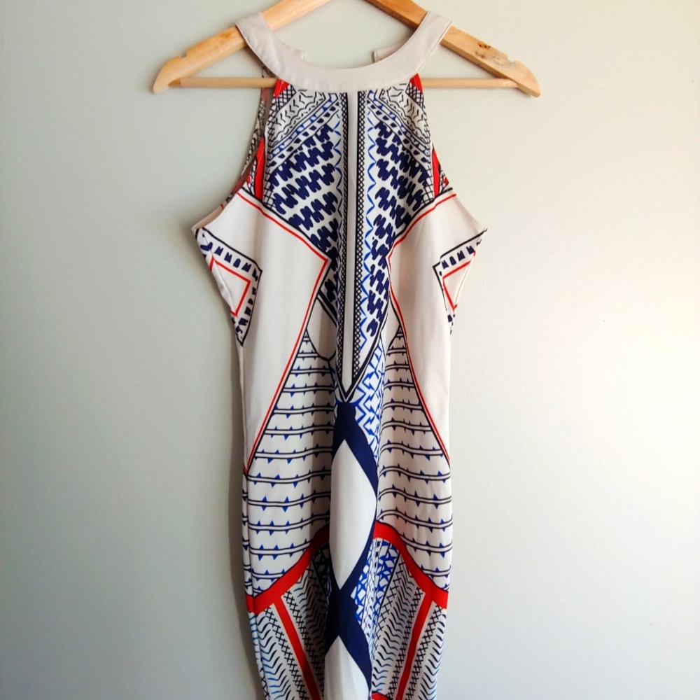 Venus high-neck dress, geometric pattern